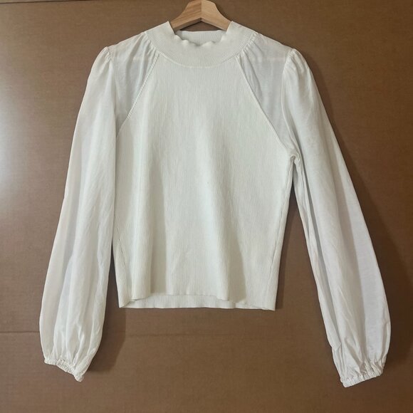 AllSaints White Knit Dolman Puff Sleeve Top Women’s XL 12 Elastic Cuff - Picture 2 of 6